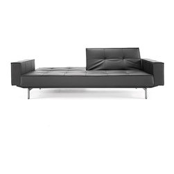 "Innovation" Splitback Black Leather Textile Sofa Bed / Arms / Stainless Steel L - Sofas