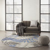 8' Round Blue And Gray Round Floral Indoor Outdoor Area Rug