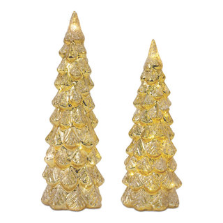Melrose International Glittered Tinsel Pine Tree (Set of 2)