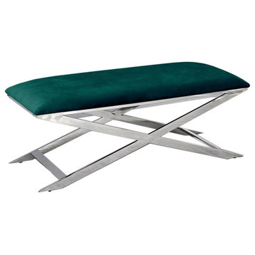 Best Master Furniture Modern Velvet with Stainless Steel Accent Bench in Green