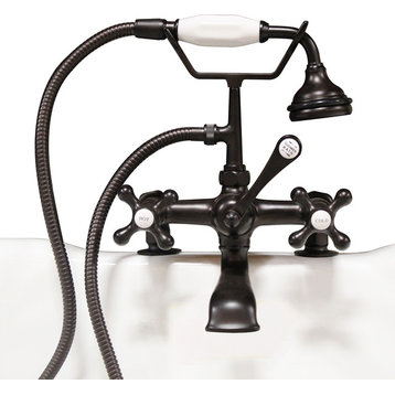 Clawfoot Tub Faucet, Hand-Held Shower, 2" Deck Mount Risers, Oil Rubbed Bronze