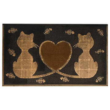A1HC Rubber Twin Heart Cat Doormat, 18"X30"