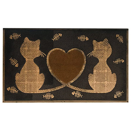 A1HC Rubber Twin Heart Cat Doormat, 18"X30"