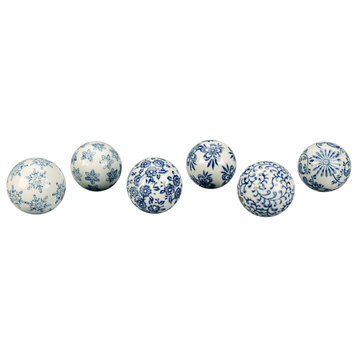 Set of Six 2.5" Blue and White Decorative Balls