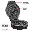Anti-Overflow Belgian Waffle Maker w/Shade Selector, Temperature Control, Mess, Black Stainless Steel