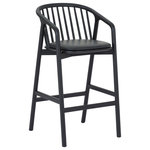 Armen Living - Echo, Black Oak Wood/Faux Leather, Bar Stool, 30", Single - Introducing the Echo Black Oak Wood and Faux Leather Bar or Counter Stool  a sleek and versatile addition designed to elevate your indoor spaces with contemporary allure. Whether enhancing your dining room, kitchen, or creating a stylish bar area, these stools seamlessly blend design and practicality. Crafted with meticulous attention to detail, the Echo stool showcases a stunning combination of Black Oak wood and sumptuous faux leather upholstery. The modern design ensures a timeless aesthetic that effortlessly integrates into various interior styles, making it an ideal choice for those seeking a cohesive and refined furniture piece. Ideal for both bar and counter heights, these stools offer flexible seating options to suit your specific needs. The faux leather upholstery not only adds a touch of sophistication but also ensures easy cleaning and maintenance, combining style with practicality for everyday use. The Echo Black Oak Wood and Faux Leather Bar and Counter Stool are more than just seating solutions; they are design elements that make a statement. The Echo barstool is available in 26-inch and 30-inch seat heights with either a Black Oak or Natural Walnut wood frame paired with high-quality black faux leather.
