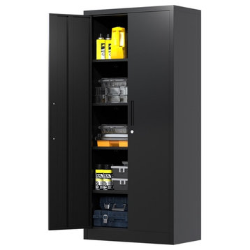 GangMei Metal Storage Cabinet with Locking Doors and Adjustable Shelves in Black