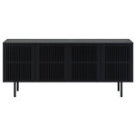 Armen Living - Pasadena 4 Door Wood Buffet Cabinet With Black Oak Finish - Elevate your indoor dining room ambiance with the Pasadena 4 Door Wood Buffet Cabinet, a contemporary masterpiece designed for both style and functionality. Crafted with precision, this buffet cabinet boasts a striking Black Oak Wood Veneer Finish, making it a focal point in any modern living space. Perfectly suited for the dining room, this buffet is a seamless blend of form and utility. The four-door design opens to reveal ample storage space with two levels of shelves, ideal for keeping your dining essentials organized and within easy reach. Two matching, wooden shelves are included, offering an elegant display area for showcasing your cherished dinnerware or decorative items. The shelves are adjustable to 3 available heights, allowing you to customize the interior to accommodate items of various sizes, ensuring a clutter-free and visually appealing space. The Pasadena Buffet transcends its traditional role in the dining room, seamlessly fitting into various spaces in your home. Use it as a stylish sideboard, an entry cabinet that welcomes guests with its polished charm, or a versatile storage cabinet in the kitchen to keep essentials neatly tucked away. This sideboard cabinet effortlessly transforms into a functional bar cabinet, adding a touch of sophistication to your entertaining space. Embrace the versatility of the Pasadena 4 Door Wood Buffet Cabinet as it seamlessly transitions from a kitchen storage solution to a chic and practical centerpiece in any room of your home.