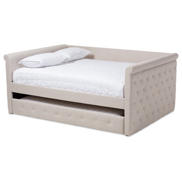 Alena Light Beige Fabric Full Daybed With Trundle