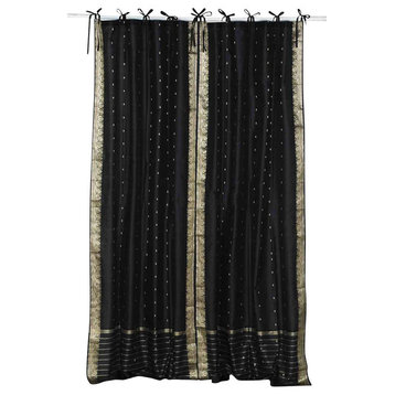Black  Tie Top  Sheer Sari Cafe Curtain / Drape / Panel  - 43W x 36L - Pair