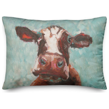 Teal Painted Cow 14x20 Indoor/Outdoor Pillow