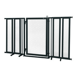Fusion Gates - 71.5"-74" Black Fusion Gate wiIth Linear Lace in White Design - Dog Gates