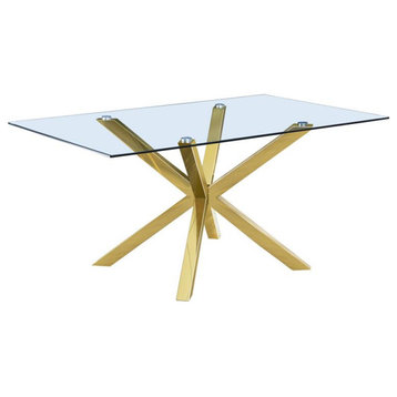 63" x 39" Rectangular Clear Glass Dining Table with Gold Stainless Steel Base