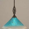 Toltec Lighting Elegante Mini Pendant, 12" Teal Crystal Glass