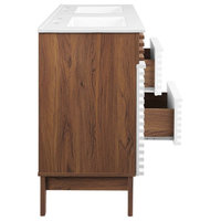 Modway Render 48" MDF Wood Double Sink Bathroom Vanity in White/Walnut ...