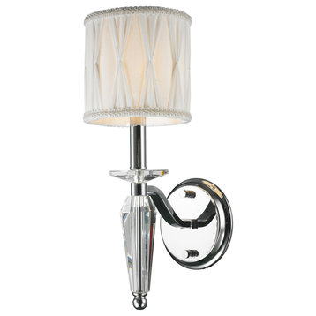 Janus Wall Sconce, 2-Light, Chrome Finish, Clear Crystal, White Shade, 6"