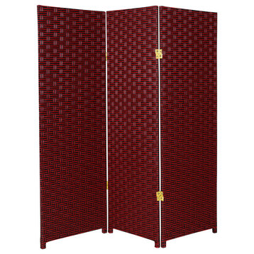4' Tall Woven Fiber Room Divider, Red/Black, 3 Panel
