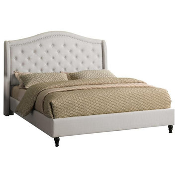 Best Master Myrick Fabric Upholstered Tufted East King Platform Bed in Beige