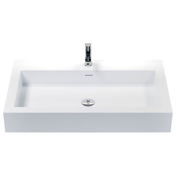 Badeloft Stone Resin Wall-mounted Sink, Glossy White, Extra Large