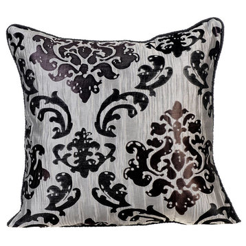 Silver Decorative Pillow Covers 18"x18" Silk, Dressed Up Damask