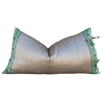Large Festive Indian Silk Queen Lumbar Pillow Cover, Arian