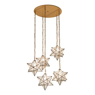 45" Wide Moravian Star 5 Light Cascading Pendant - Mediterranean ...