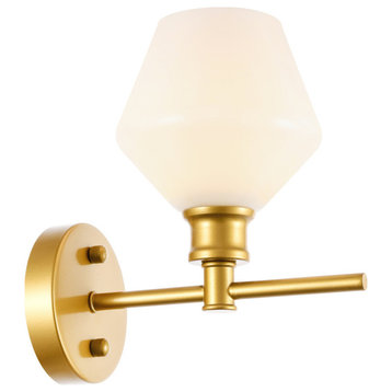 Living District 1-Light Brass and Frosted White Glass Wall Sconce