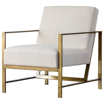 New Pacific Direct Francis 19" Fabric Arm Chair in Flax Beige/Brushed Gold