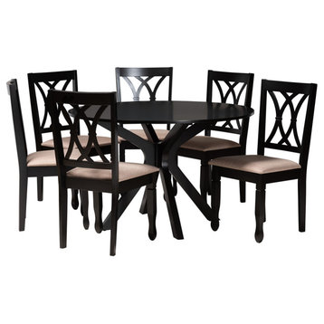 Modern Beige Fabric and Espresso Brown Finished Wood 7-Piece Dining Set
