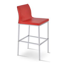 Polo Bar & Chrome Base- Red Bonded Leather - Bar Stools And Counter Stools