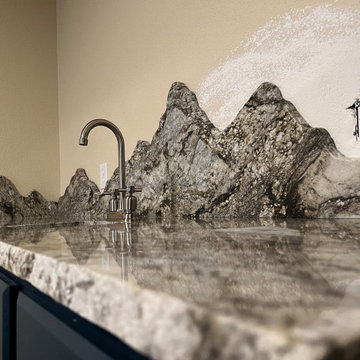 Granite Wet Bar With Custom Granite Mountain Backsplash