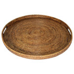 Matahari - Rattan Tray With  Handle Round 26" - Hand woven rattan.  These baskets made from natural and environmentally sustainable materials.