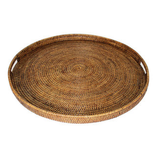 Rattan Tray With Handle Round 26" - Tropical - Serving Trays - by Hudson &  Vine | Houzz