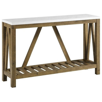 Walker Edison A-Frame 52" Faux-Marble Top Wood Console Table in White/Walnut
