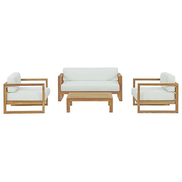 Modway Upland 4-Piece Wood Patio Sofa Set in Natural and White