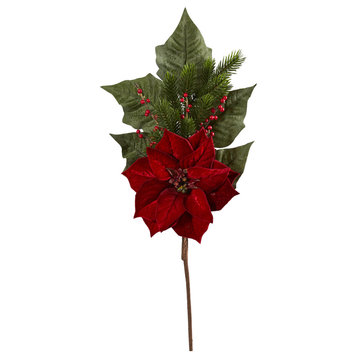 Nearly Natural 31� Poinsettia, Berries and Pine Flower Bundle (Set of 3)
