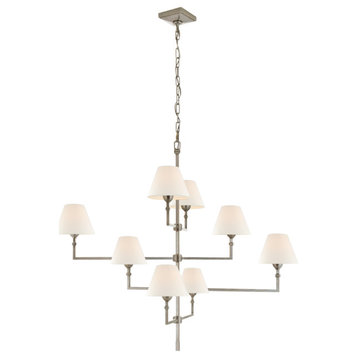 Jane Large Offset Chandelier in Antique Nickel with Linen Shades