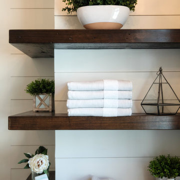 Floating Shelves Add Farmhouse Charm to Modern Bathroom