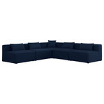 Meridian Furniture - Cube Upholstered Modular Sectional, Navy, 5-Piece: 4 Armless Chair, 1 Corner Chair, Linen Texured Fabric - Treat yourself to some long overdue "me time" when you're seated on this Cube 5-Piece Modular Sectional. This beautiful modular unit is both eye-catching and elegant, features durable linen textured upholstery in a soft navy color that meshes well with nearly any existing color scheme. Pair this modular Sectional with other items in the same collection to create an unlimited number of combinations and enjoy the custom seating arrangement of your dreams. Latches underneath make it easy to attach pieces to one another.