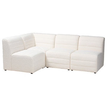 Maya Modern White Boucle Fabric 4-Piece Modular Sectional Sofa