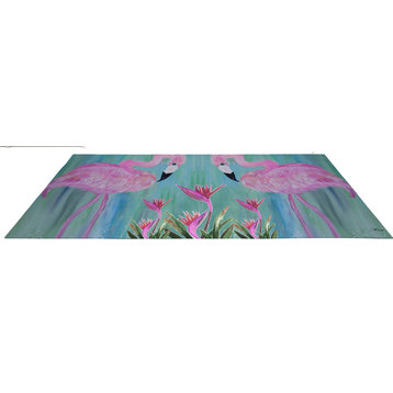 Chenille indoor area rugs size 96"w x 60" h, Flamingos Bird of Paradise Pink