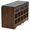Entryway Storage Bench, 3 Dark Grey Drawers 10 Shoe Compartments, Cushioned Seat