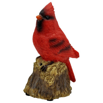 4.5" Red Cardinal Bird on a Tree Stump Christmas Figurine