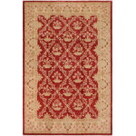 Bareens Designer Rugs - Bohemien Ziegler Jacquely Red Beige Hand-Knotted Wool Rug - 10'2'' x 14'0'' - Enhance the ambiance of your home with this magnificent Persian-influenced Turkish hand-knotted rug made by skilled artisans capable of creating the most exceptional vegetable dyes and hand-spun wool. This exquisite handmade rug is a one-of-a-kind Peshawar Kafkaz, otherwise identified as Chobi, Chobi Peshawar, Oushak, or Ziegler rug. These handmade rugs are crafted in Pakistan utilizing superior-quality wool imported from Australia, New Zealand, and Korea in two types of weaves: the Persian weave and the Mori weave. This rug is meticulously crafted by hand using the finest natural vegetable dyes extracted from local plants. The artisans use a blend of hand-spun local and fine merino wool, resulting in a rug with a compelling texture, higher lanolin content, and longer staple. The artisans occasionally incorporate natural or artificial silk into the pile to enhance specific motifs. The finished product is an awe-inspiring execution of flawless design and an understated palette that exudes elegance.