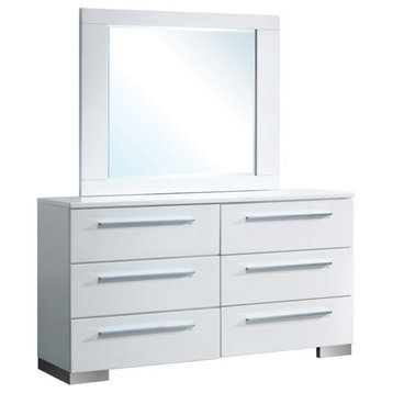 Furniture of America Rayland Wood 6-Drawer Dresser and Mirror in Glossy White