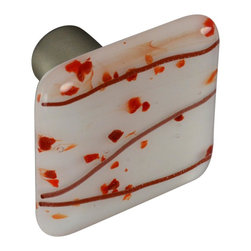 CKP - Art Glass Knob, Red Confetti, Dull Brushed Nickel Base - Cabinet And Drawer Knobs