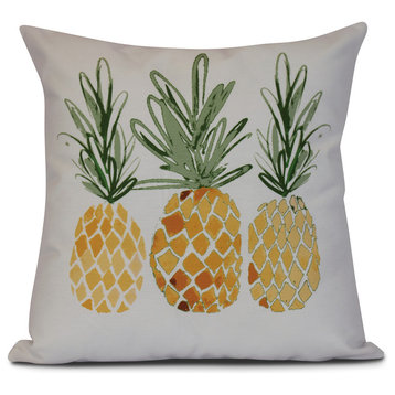 16x16", 3 Pineapples, Geometric Print Outdoor Pillow, Gold