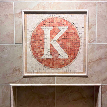 Letter K Marble Mosaic Medallion – Custom Initial Logo Floor & Wall Tile - Mesh