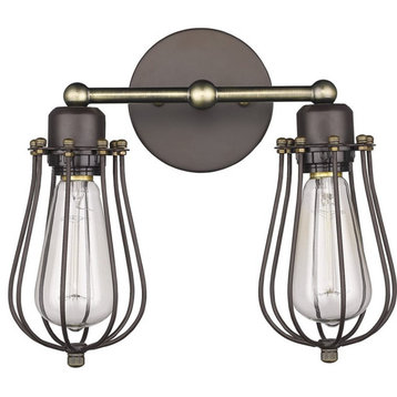 CHLOE Charles Industrial-style 2 Light Rubbed Bronze Wall Sconce 12" Wide