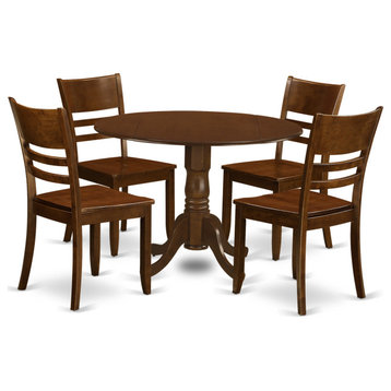 5 Pc With 2 Drop Leaves And 4 Wood Kitchen Chairs In Espresso